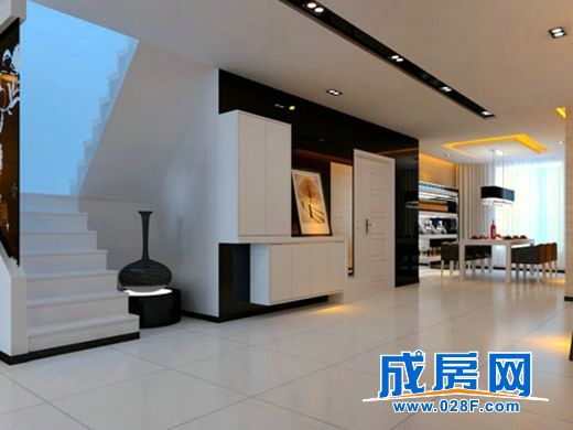 本套案例位于成都圣菲TOWN城,标筑装饰设计师以简要的家具陈设和颜色、线条的使用,突出了现代化家居的简约和时尚。 1、酒柜设计:酒柜和酒架的设计使空间显得高端而大气,透光性良好的窗帘将外部光线引入室内,给空间提供良好的采光。 2、餐厅:白色餐桌和深灰色的椅子形成色彩对比,整齐摆放的家具装饰使空间更具流畅感。 3、客厅色彩搭配:客厅空间使用黑白灰三色组合,黑色茶几、电视、电视柜,灰色沙发、地毯与白色地板,组合成时尚精英气质的客厅空间。 4、沙发布置:花色各异的沙发靠垫有点缀空间的作用,不规则的花纹玻璃隔断,